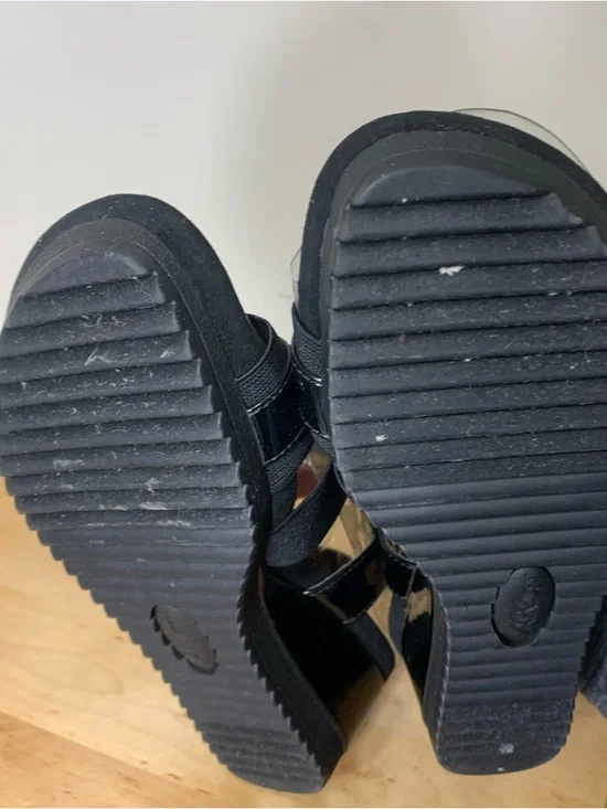 𝅺anne Klein Sport Black Wedged Elastic straps Sandals memory foam insoles - Picture 10 of 14